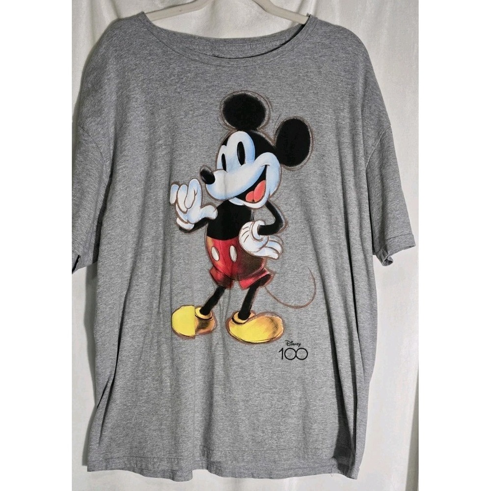 Disney Mickey Mouse Men's 2XL T-Shirt 100th Anniversary Logo Light Heather Gray‎
